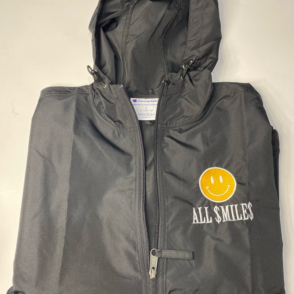 Champion Black Packable Jacket- ALL $MILE$ Logo Windbreaker Size S